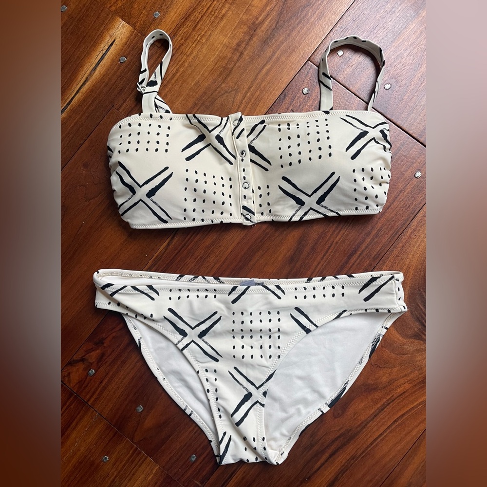 Aerie swim mud cloth pattern bikini bottom medium bandeau top size large